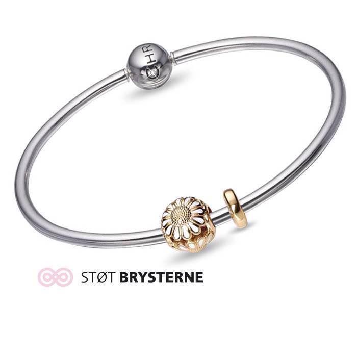 Image of STØT BRYSTERNE Sølv armrings tilbud med forgyldte marguerit charm og stopper fra Christina Collect